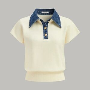 Commense Denim Collar Cinched Knit Top